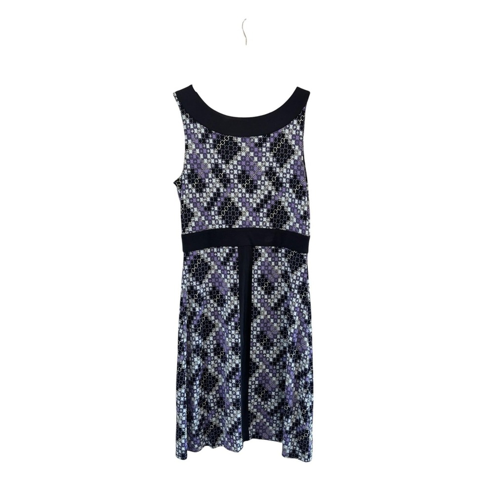 Tory Burch Silk Dress Womens M Black Purple‎ Geometric Logo Quiet Luxury